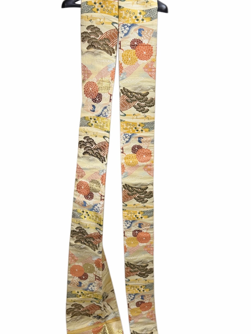 Japanese Obi Sash Brocade Scenic Floral Crane Pine Bridge 148”
